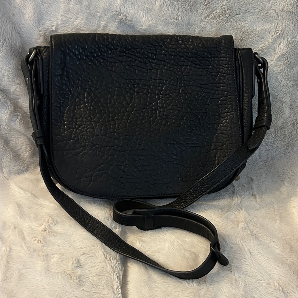Alexander Wang Textured Black Leather Lia Studded Messenger Flap Bag